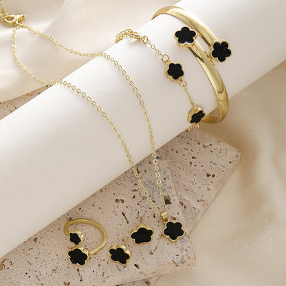 Simple Versatile Five Leaf Clover Bracelets Ring Necklace Earrings For Women