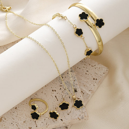 Simple Versatile Five Leaf Clover Bracelets Ring Necklace Earrings For Women