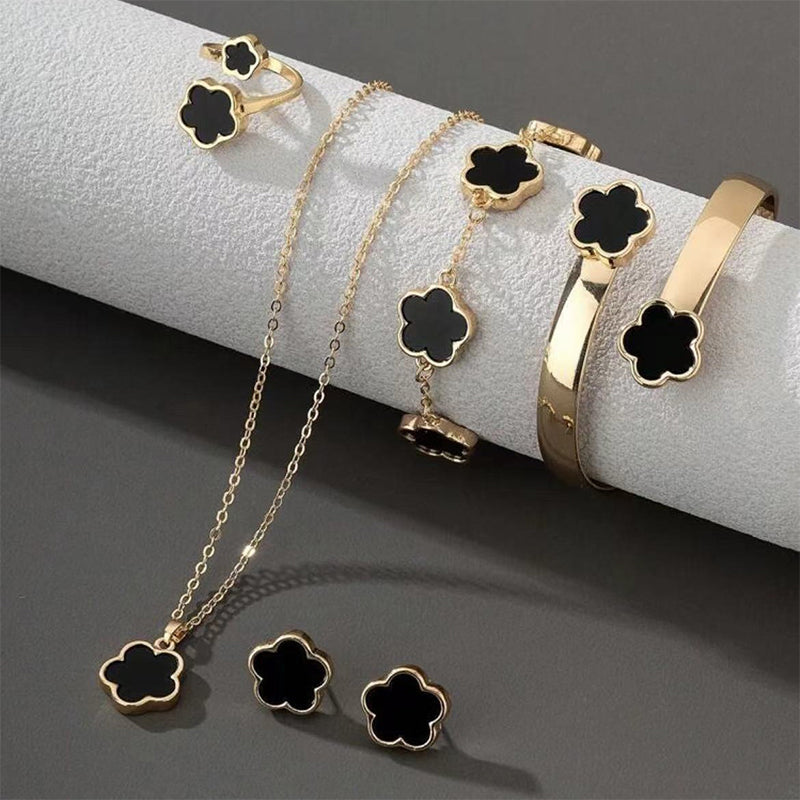 Simple Versatile Five Leaf Clover Bracelets Ring Necklace Earrings For Women