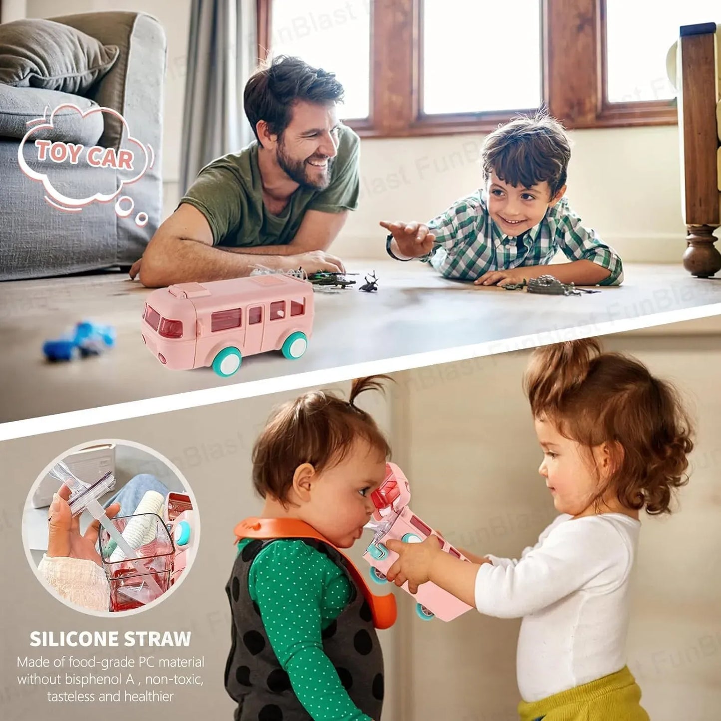 Bus Shape Water Bottle With Straw