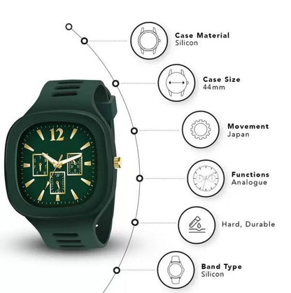 Stylish Square Dial Silicon Straps Watch for Men